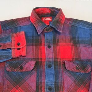 Coleman Mens Flannel Button Down Shirt Red Blue Plaid Cotton Size M Camp outdoor